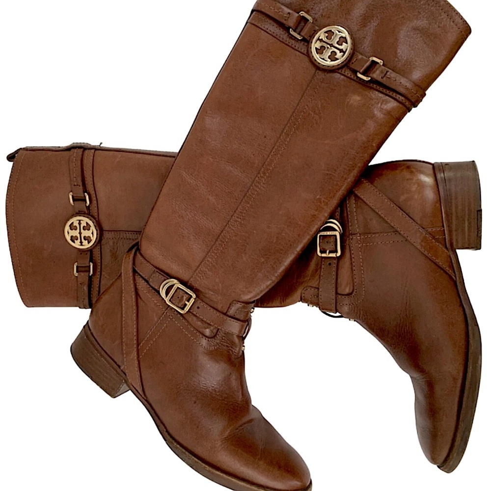 Tory Burch Leather Riding Boots Size 8.5M Brown Equestrian Brazil Zip